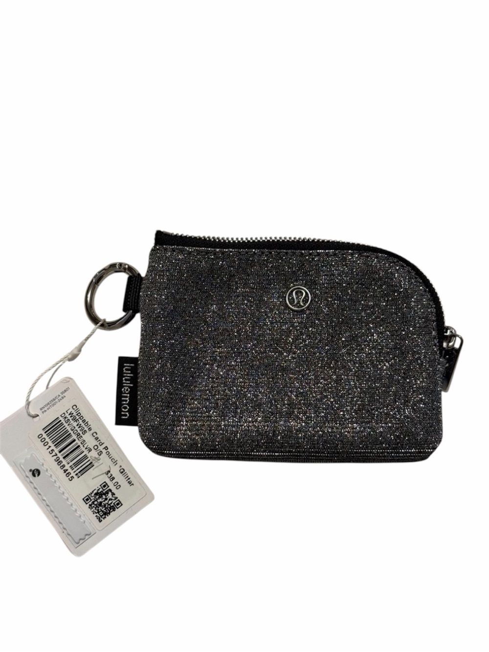 Lululemon Clippable Card Pouch with Key Ring, Black Glitter. Limited Edition NWT